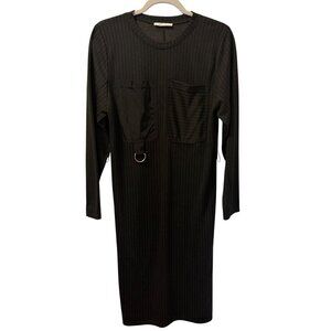 Zara Basic Black Pinstripe Long Sleeve Dress With Pockets Sz S Dress